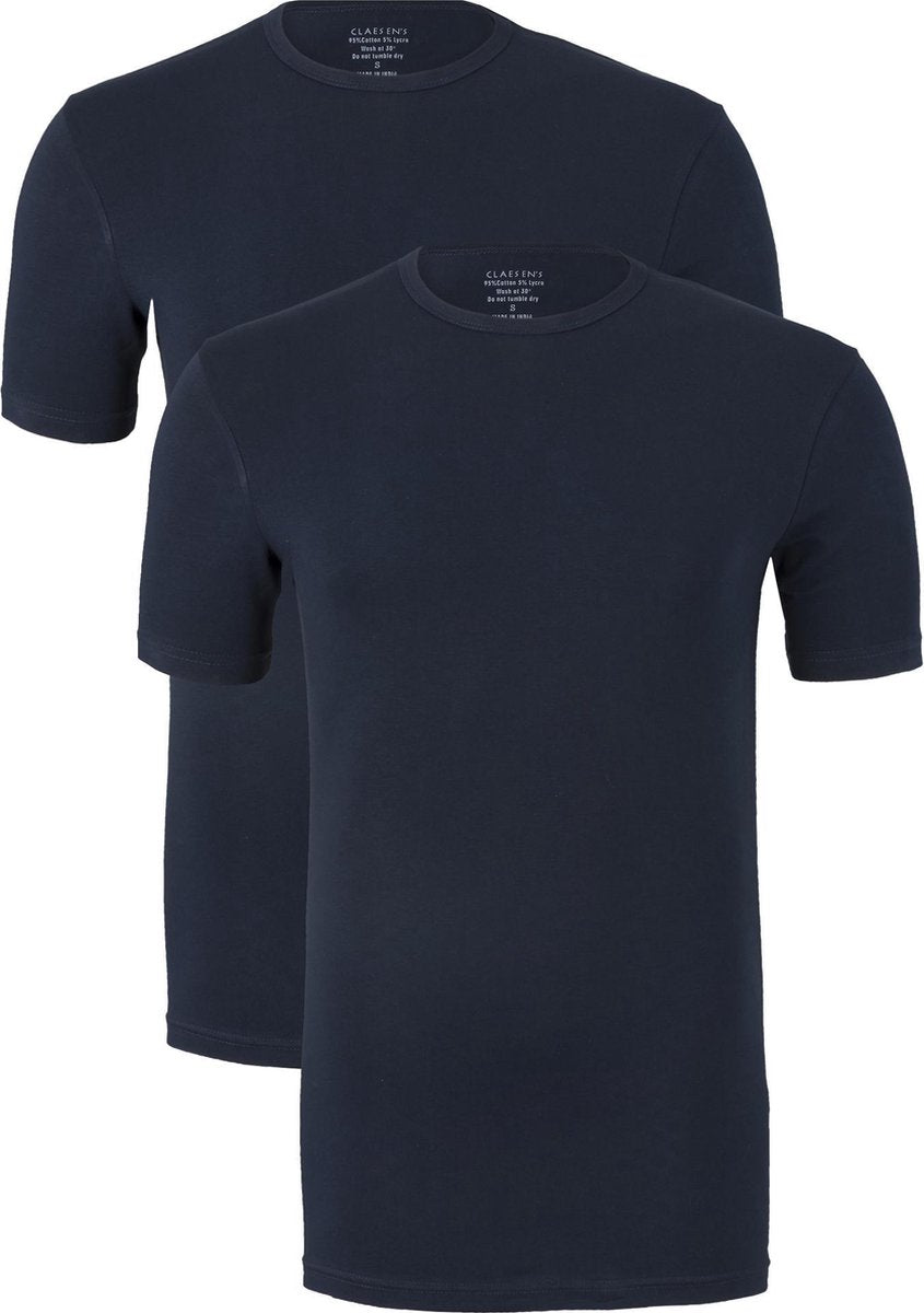 Claesen's Basics T-shirts (2-pack) - heren T-shirts O-hals - blauw -  Maat: M
