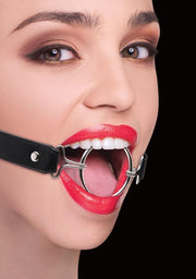 Ouch! – Ring Gag Open Mond Knevel met Verstelbare Riem Maat XL - Zwart