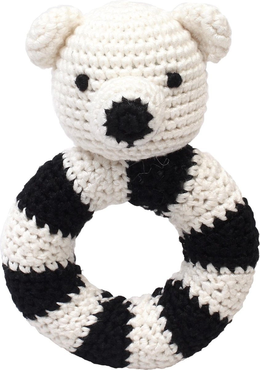 Naturezoo Ringrammelaar Ijsbeer Gehaakt 14 Cm Wit/zwart