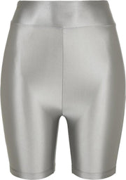 Urban Classics Korte cycle broek -XL- Highwaist Shiny Metallic Zilverkleurig