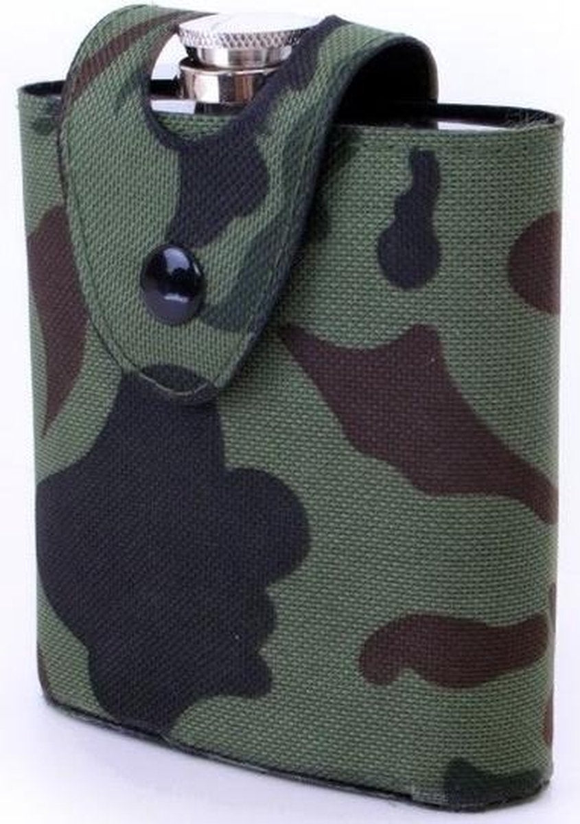 Heupflesje in camouflage hoes/tas 177 ml - Heupflesjes/Heupflacons/Drankflacons