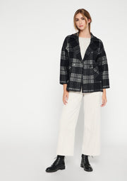 Wollen oversized jas met ruit - Zwart