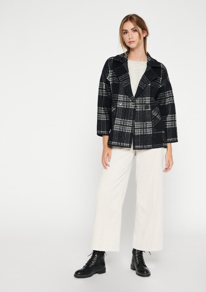 Wollen oversized jas met ruit - Zwart