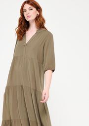 Lange jurk met halflange mouwen - Khaki