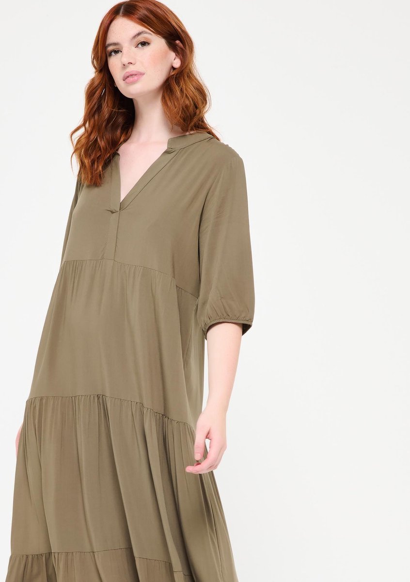Lange jurk met halflange mouwen - Khaki