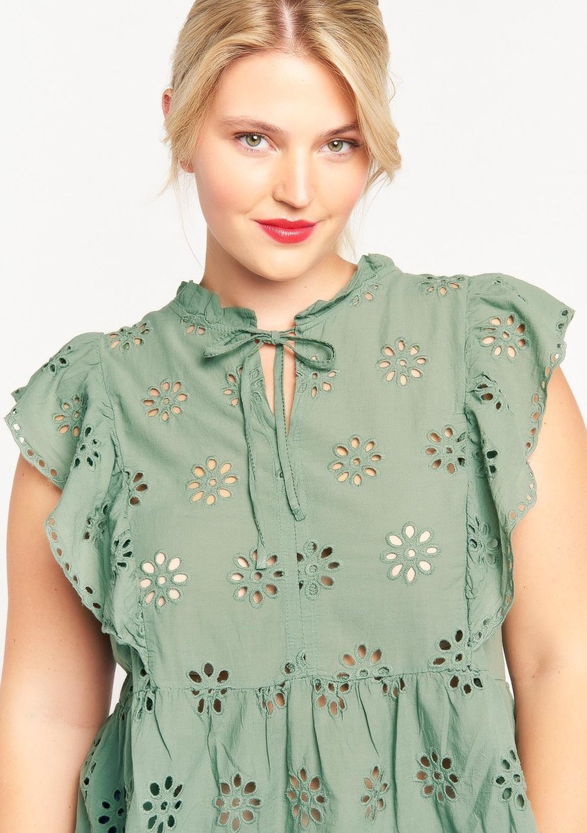 Blouse met broderie anglaise - Khaki