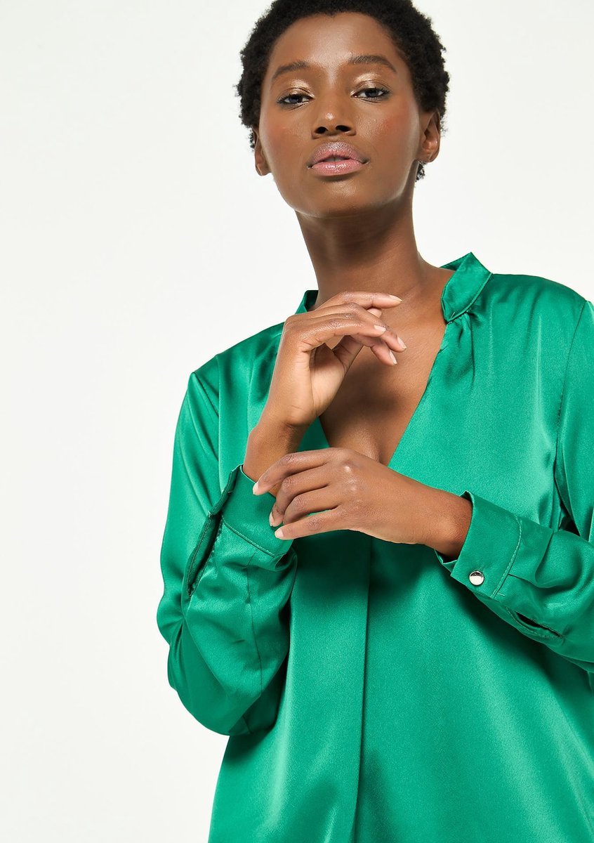 Satijnen blouse met lange mouwen - Groen