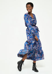 Lange jurk met print en lange mouwen - Marine Blauw