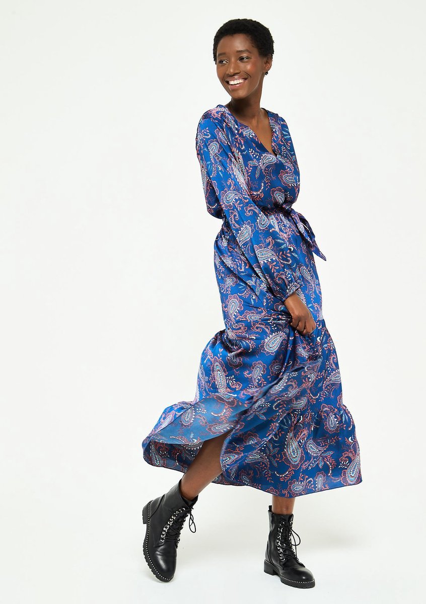 Lange jurk met print en lange mouwen - Marine Blauw