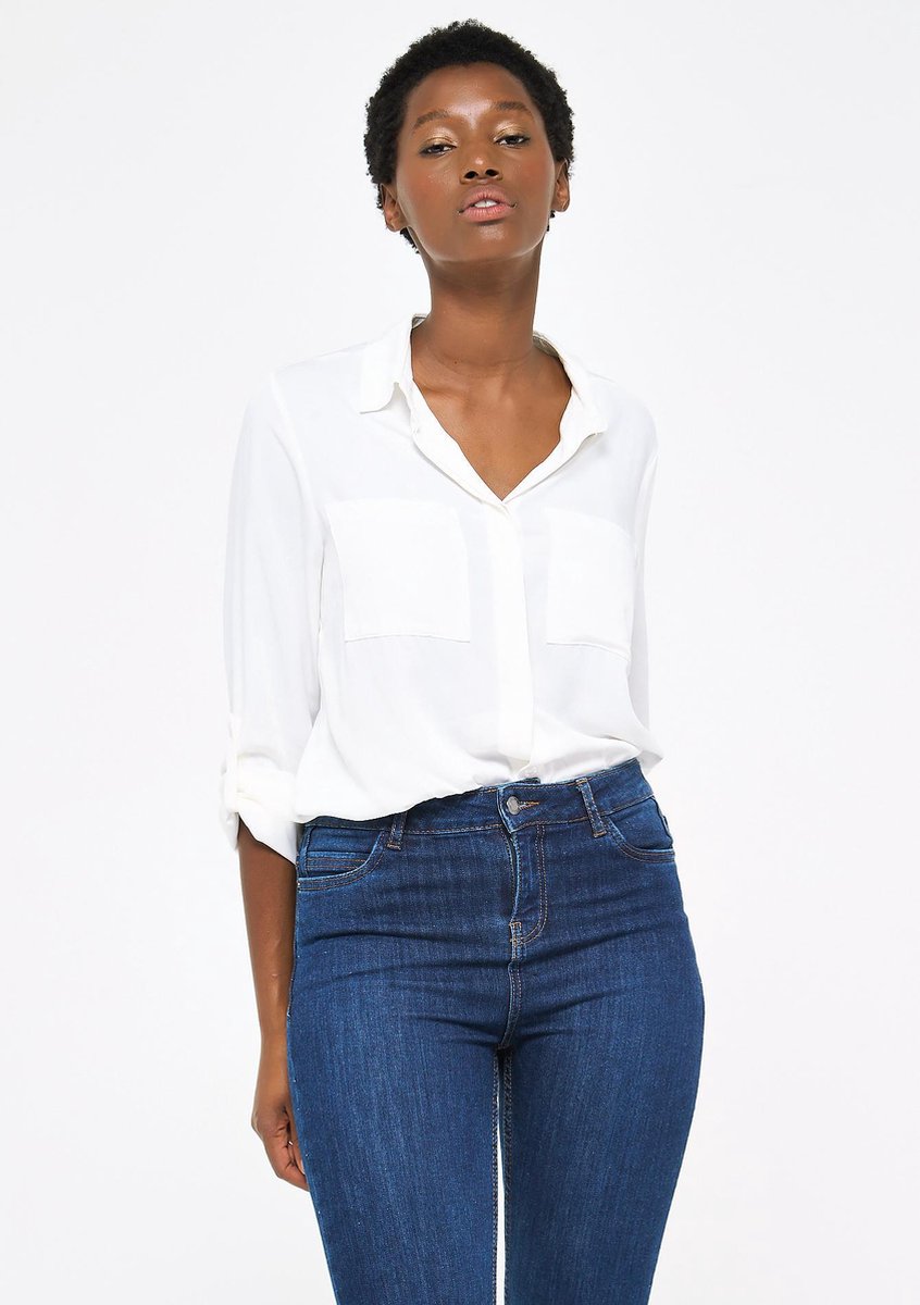 Basic blouse met grote borstzakken - Wit