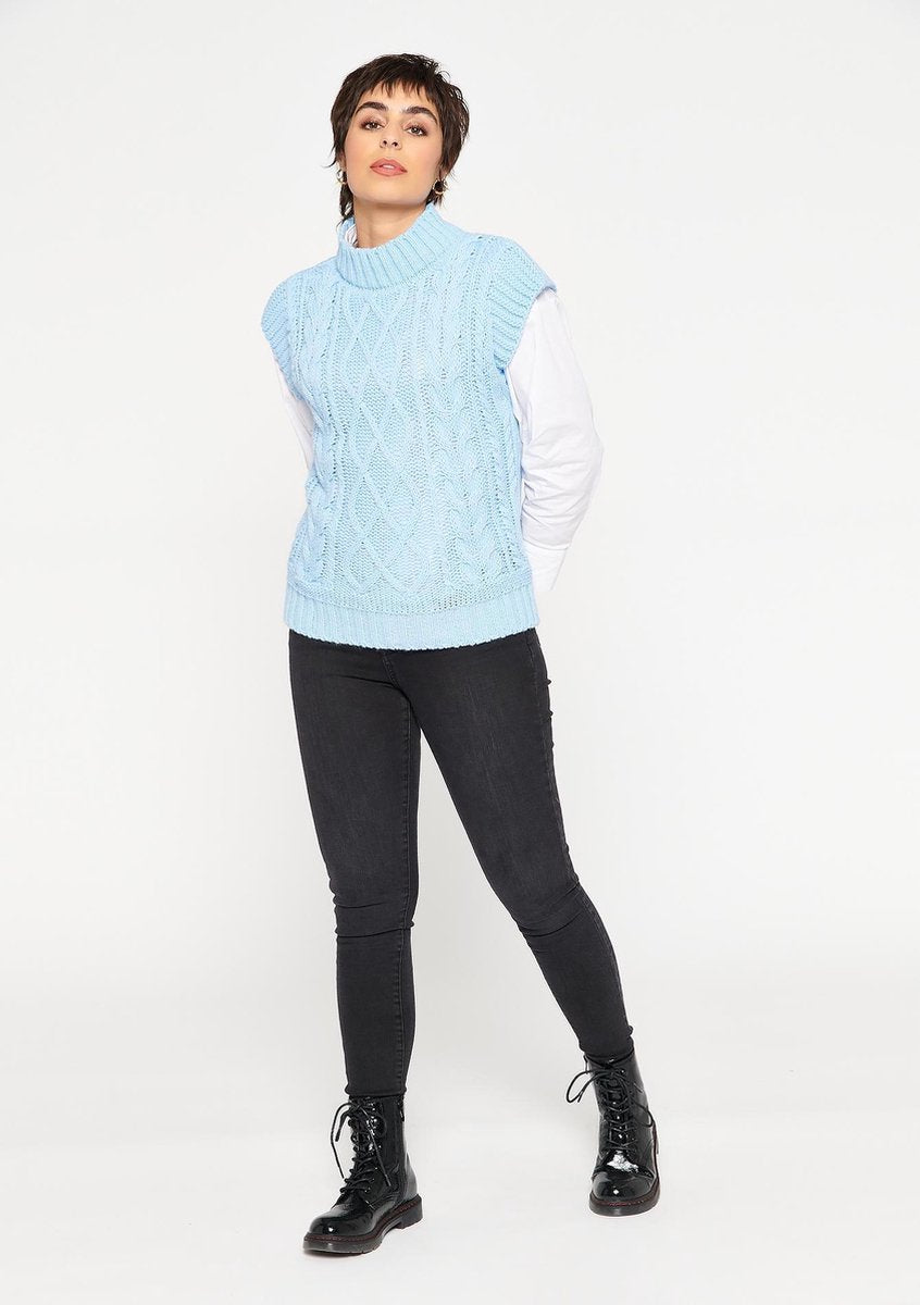 Gebreide tanktop met col - Light Blauw