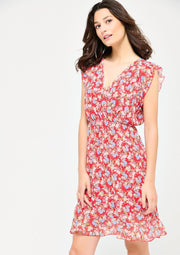 Halflange jurk met fijne bloemenprint - Rood