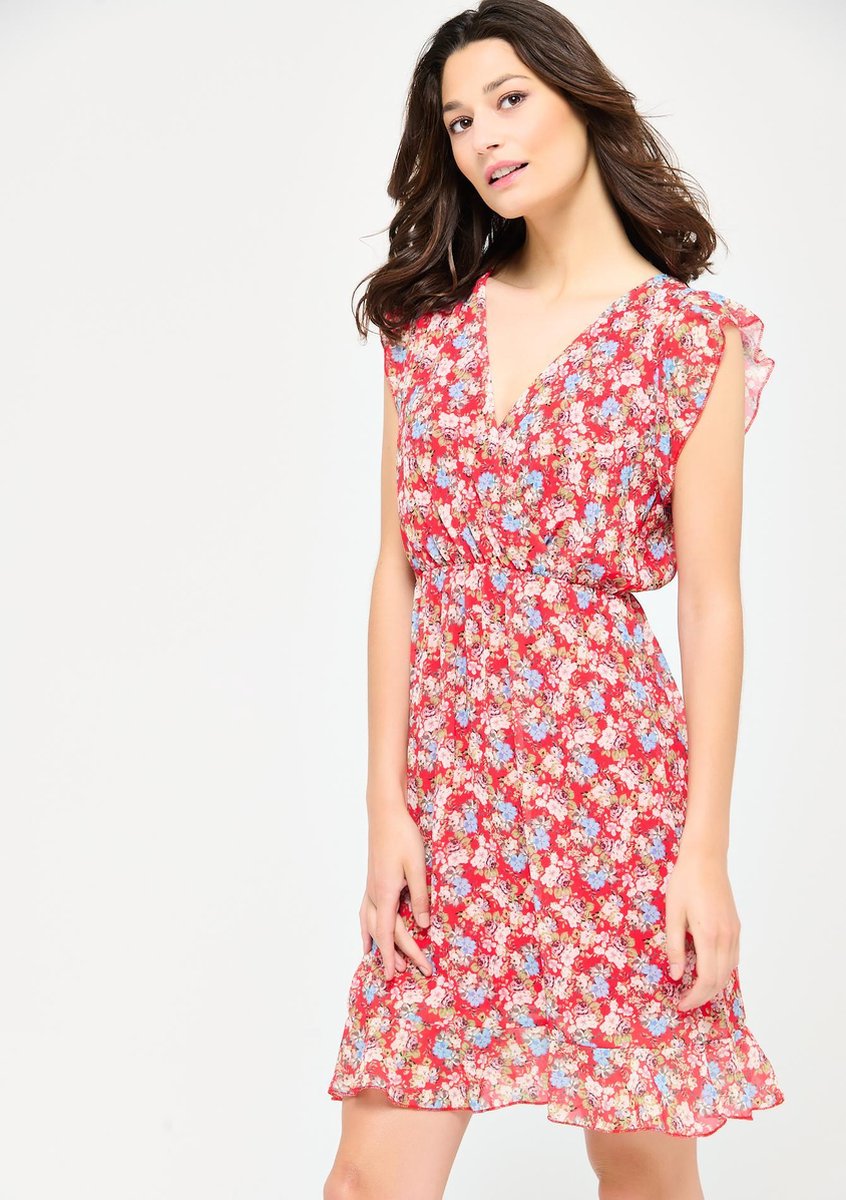 Halflange jurk met fijne bloemenprint - Rood