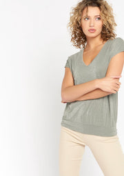 T-shirt met vleermuismouwen en lurex - Khaki