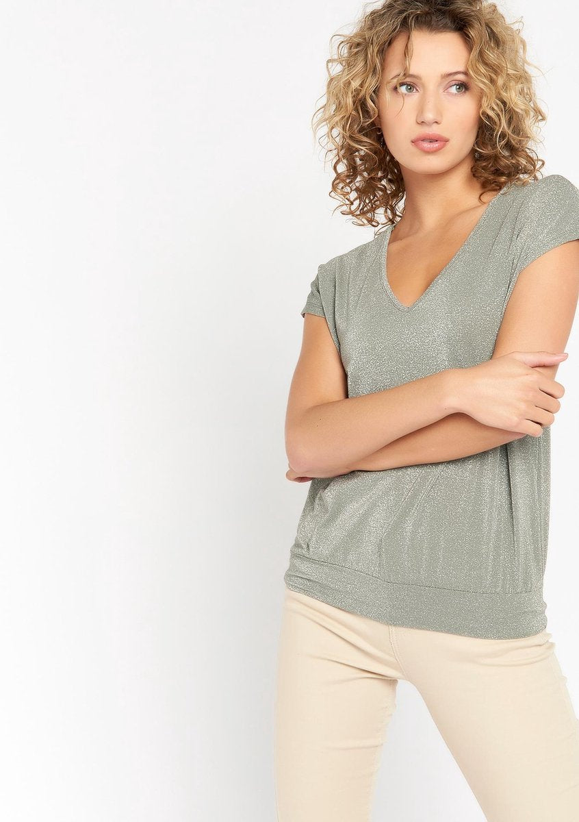 T-shirt met vleermuismouwen en lurex - Khaki