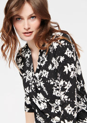Recycled polyester blouse met bloemen - Zwart