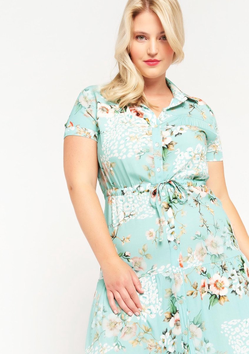 Maxi hemdjurk met bloemenprint - Licht Groen