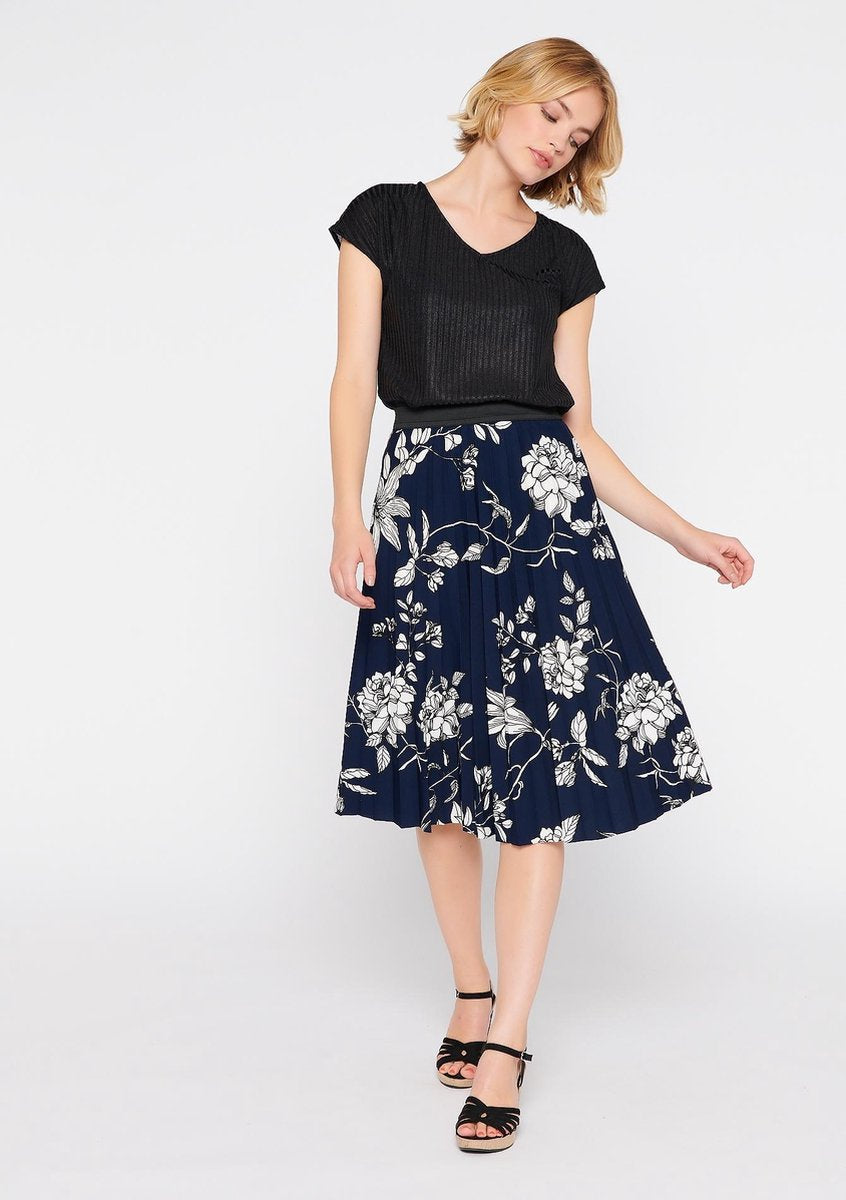 Midi rok met bloemenprint - Marine Blauw