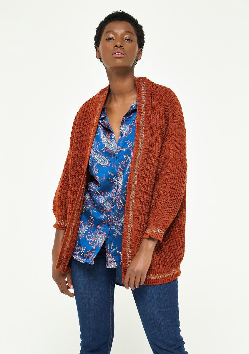 Gebreide open cardigan met lurex - Roest