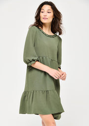Babydolljurk met ruches - Khaki