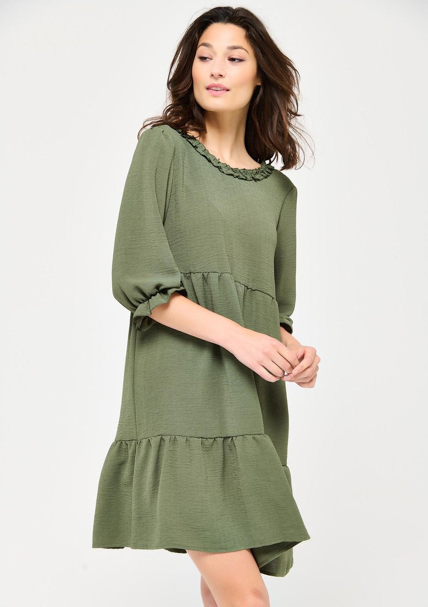 Babydolljurk met ruches - Khaki