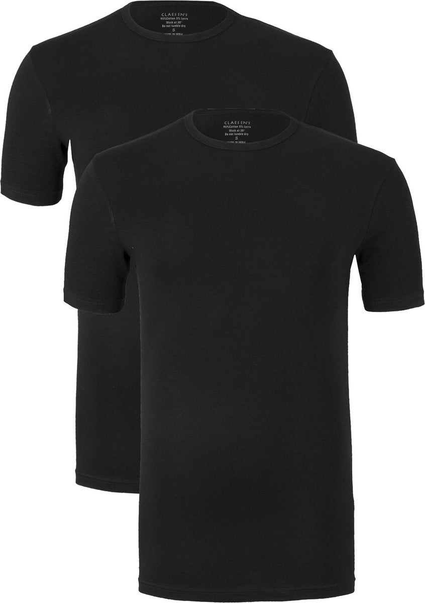 Claesen's Basics T-shirts (2-pack) - heren T-shirts O-hals - zwart -  Maat: XL