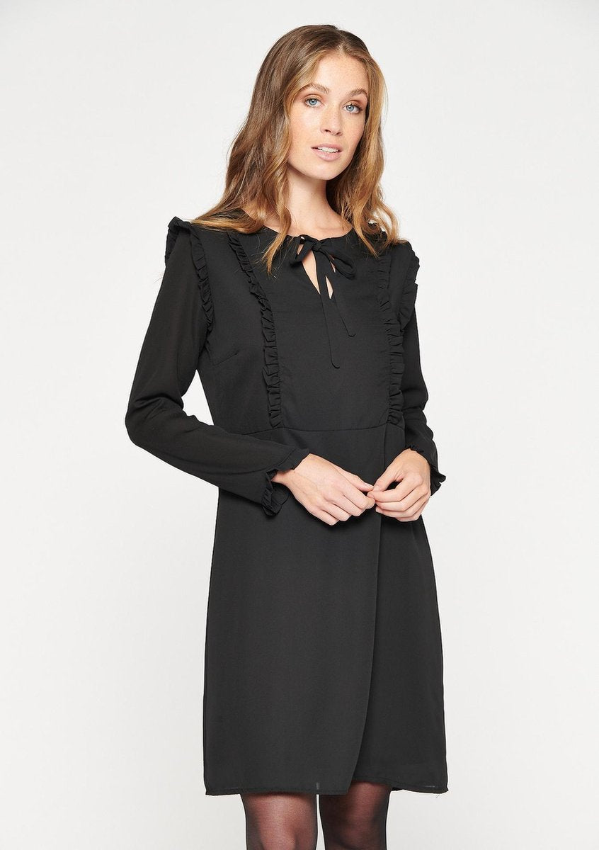 Mini jurk met franjes en lange mouwen - Zwart
