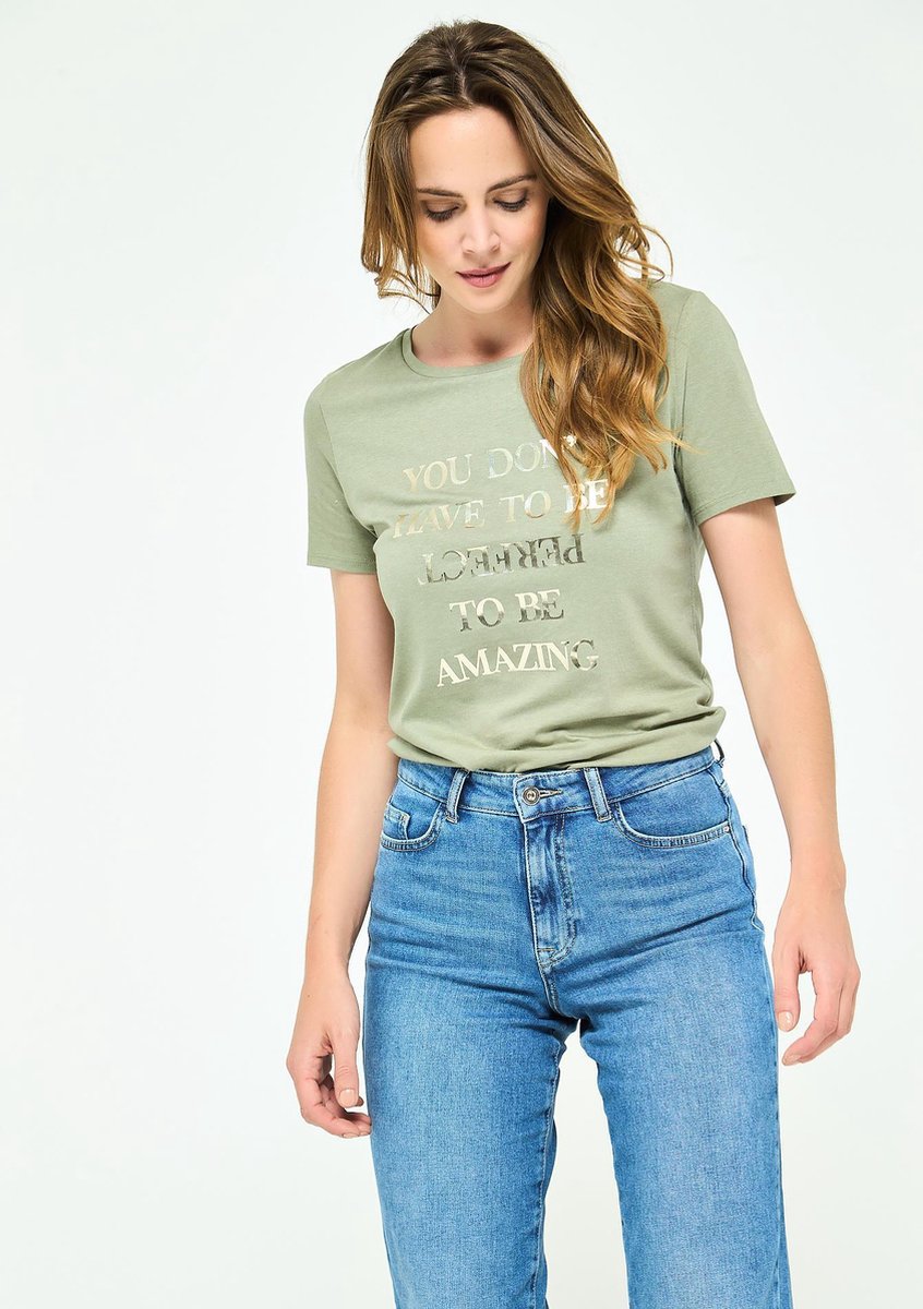 T-shirt met print - Khaki