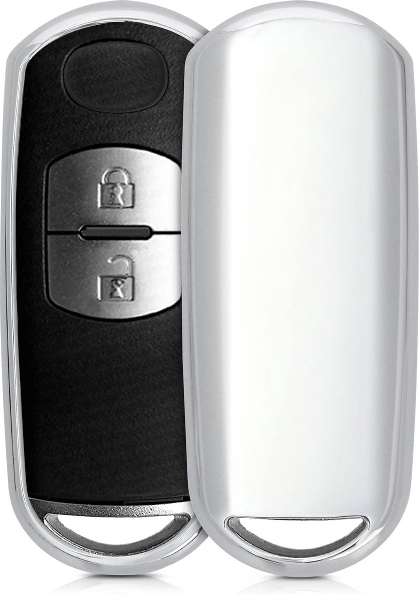 kwmobile autosleutelhoes voor Mazda 2-knops Keyless Go autosleutel - TPU beschermhoes in hoogglans zilver