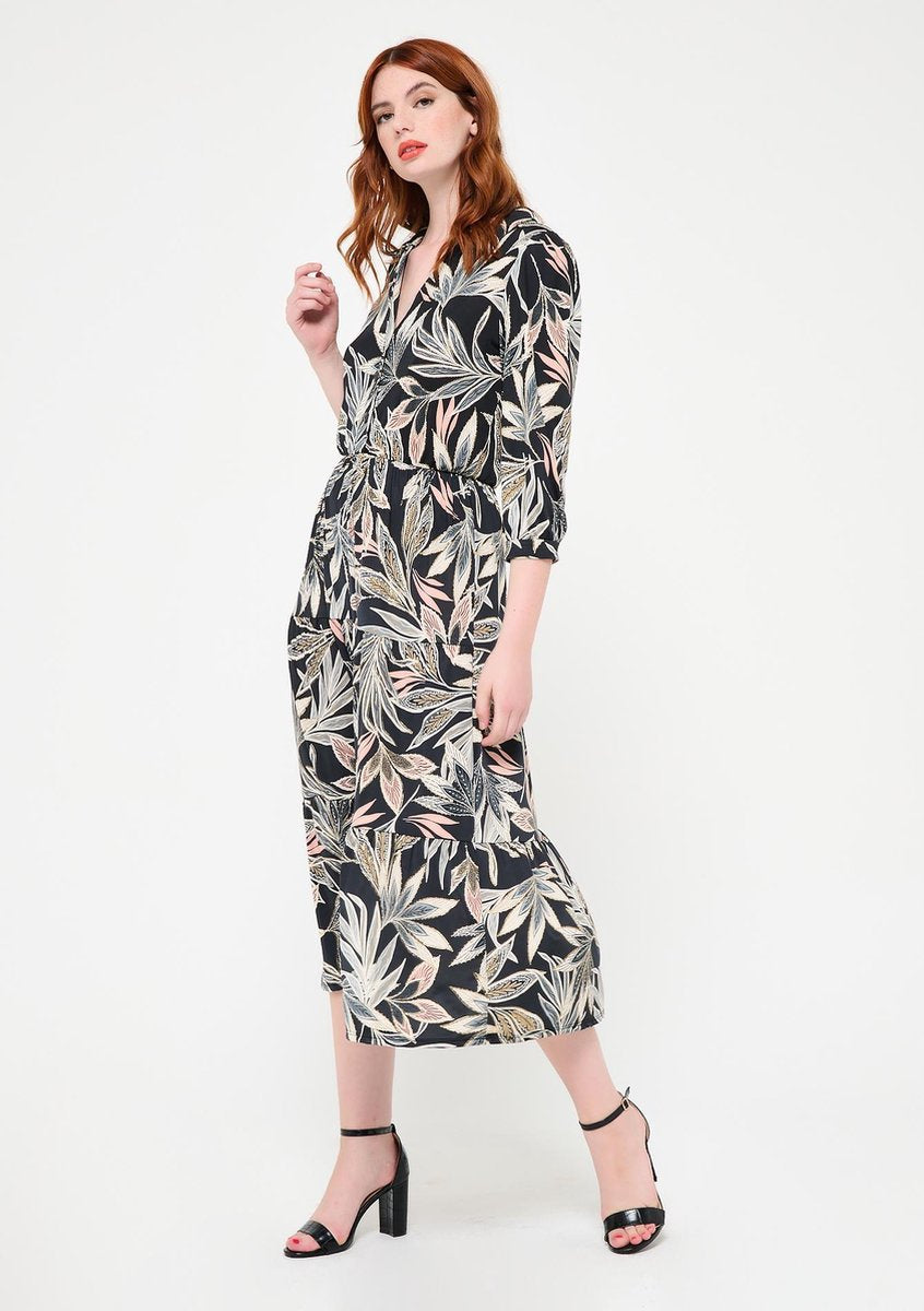 Maxi jurk met bloemenprint - Zwart