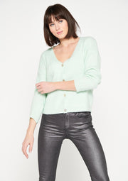 Cardigan met rib en knopen - Turquoise