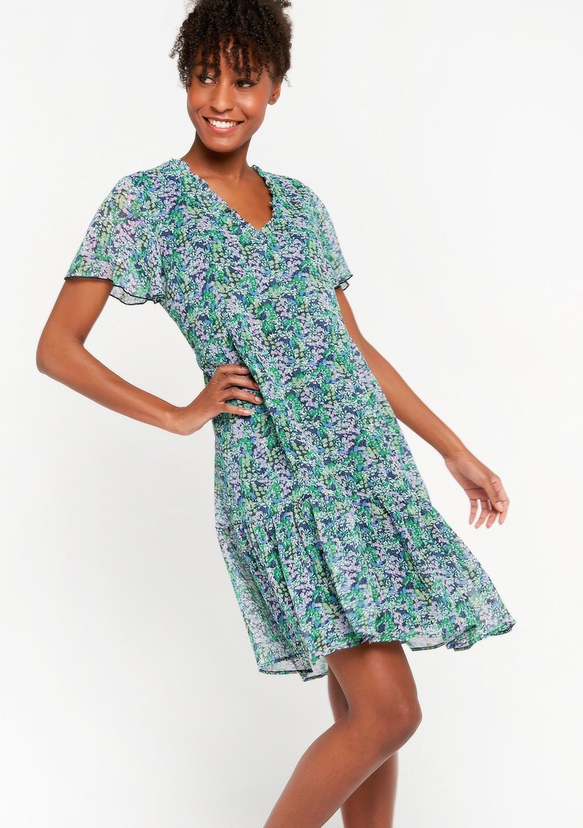 Babydoll jurk met bloemen - Licht Groen