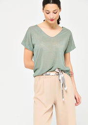 Wijd t-shirt met strass steentjes - Khaki