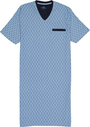 Gotzburg heren nachthemd - V-hals - lichtblauw met blauw en wit dessin -  Maat: 4XL