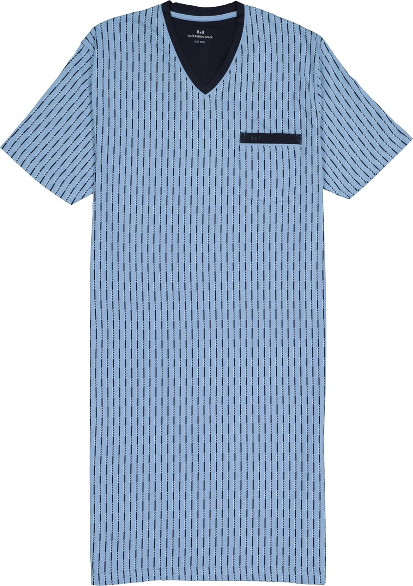 Gotzburg heren nachthemd - V-hals - lichtblauw met blauw en wit dessin -  Maat: 4XL