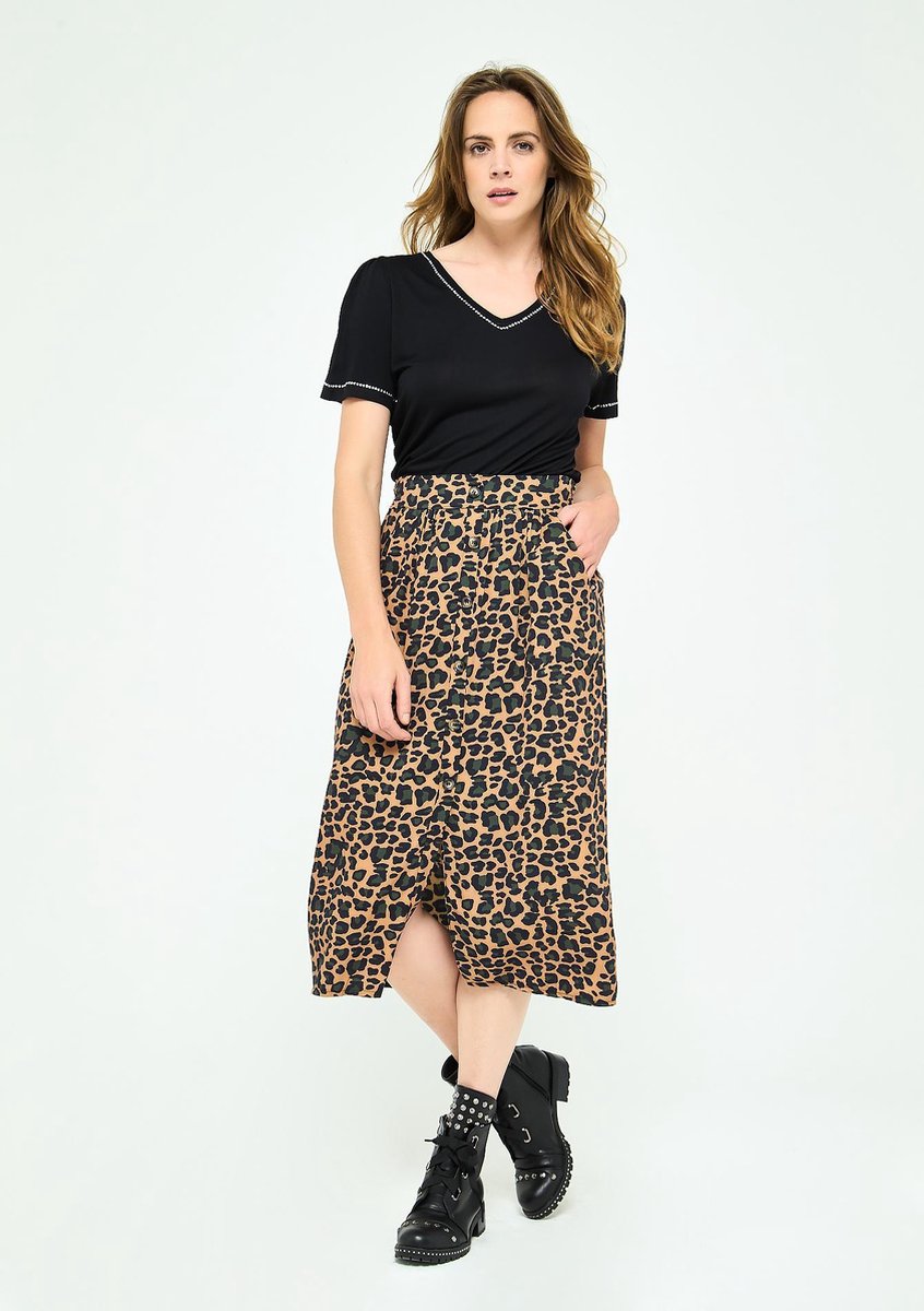 Midi rok met luipaardprint - Camel