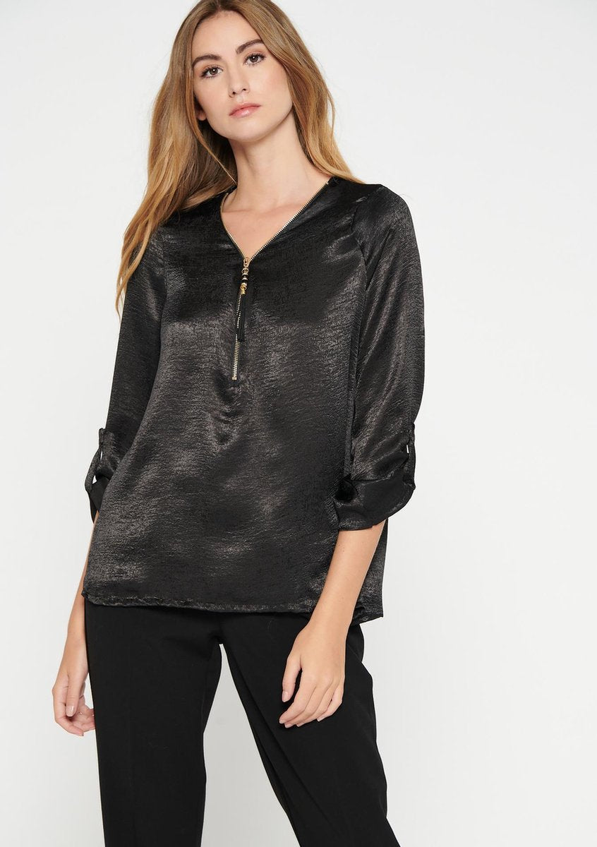 Satijnen blouse - Zwart