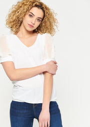 T-shirt met ballonmouwen - Wit