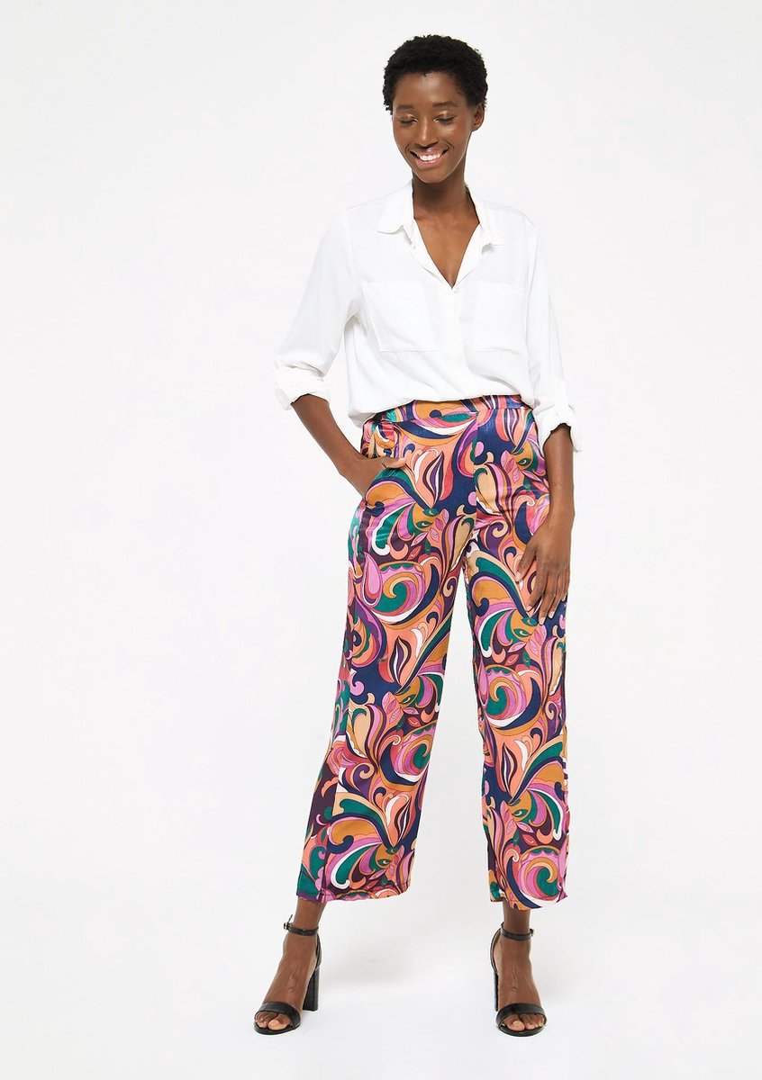 Losse broek met kleurrijke print - Groen