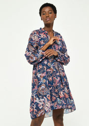 Halflange jurk met bloemenprint - Marine Blauw