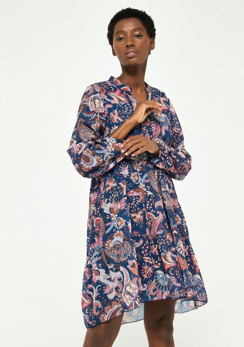 Halflange jurk met bloemenprint - Marine Blauw