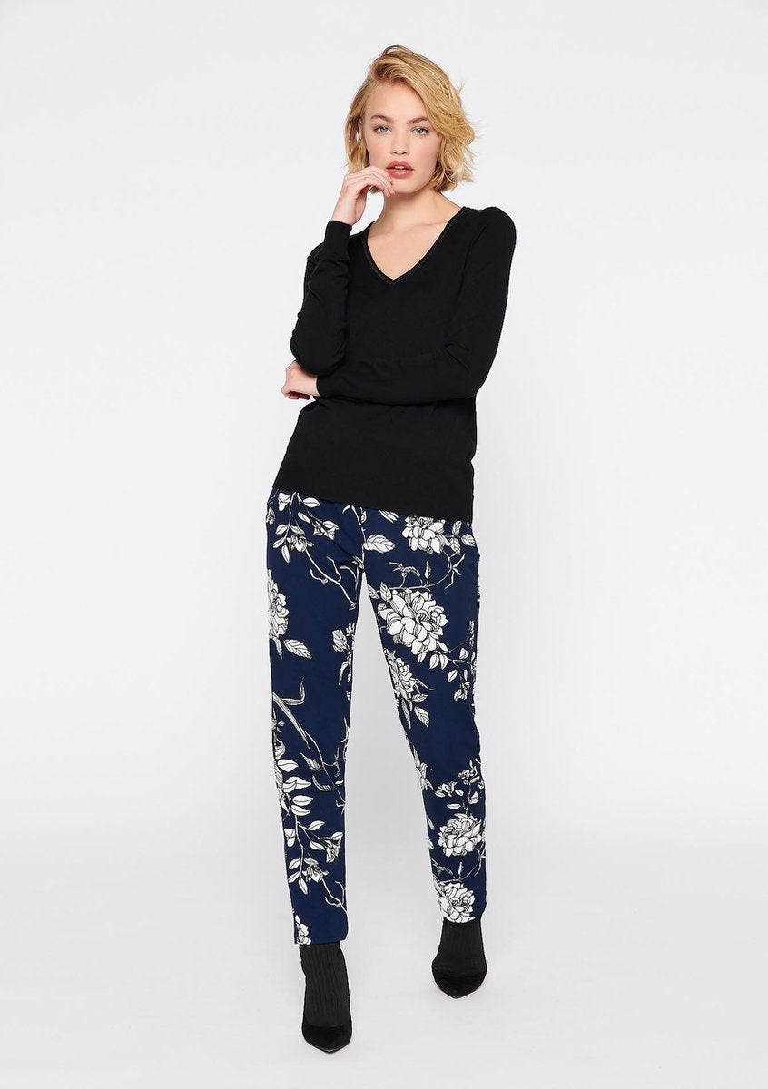 Trui met brede V-hals en lurex - Zwart