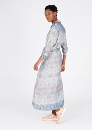 Maxi overhemd jurk met fijne print - Light Blauw