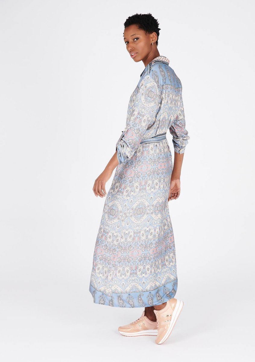 Maxi overhemd jurk met fijne print - Light Blauw