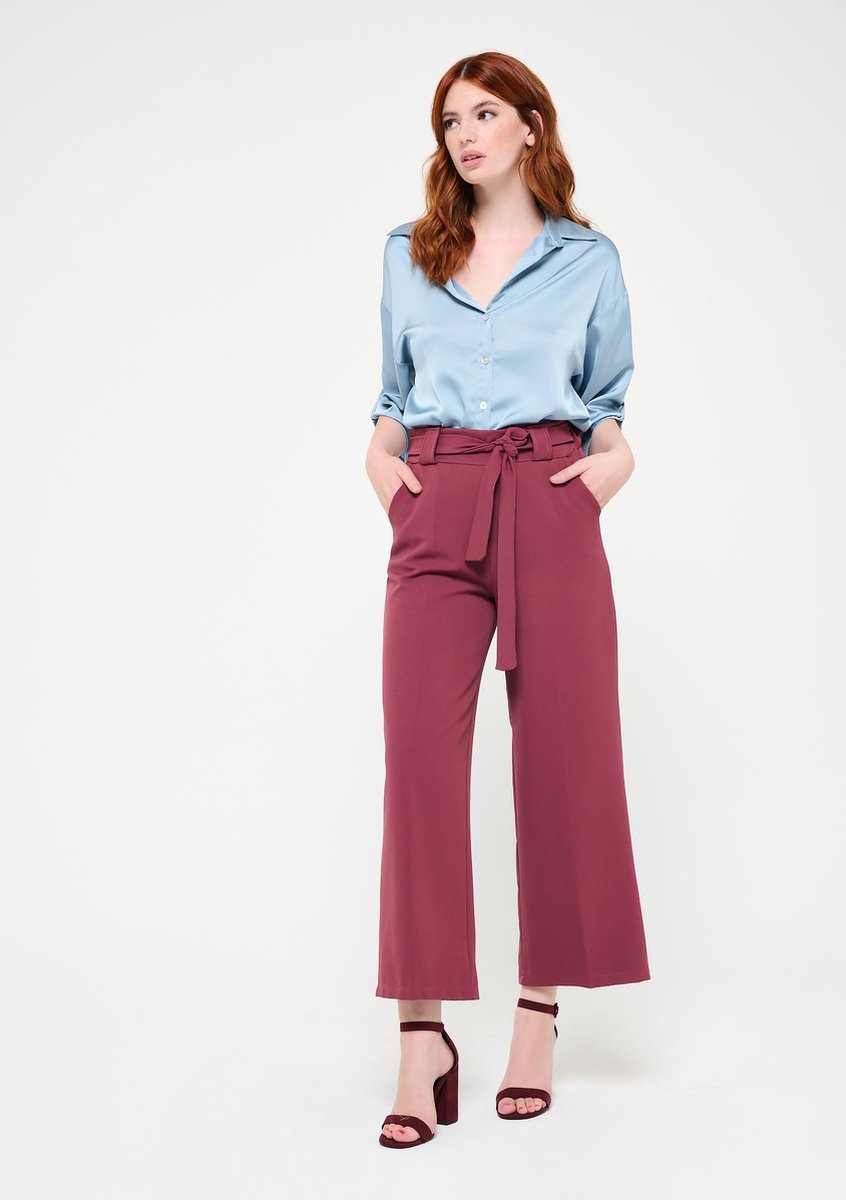 Klassieke broek met ceintuur - Nude