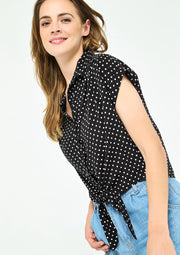 Geknoopte blouse met stippen - Zwart