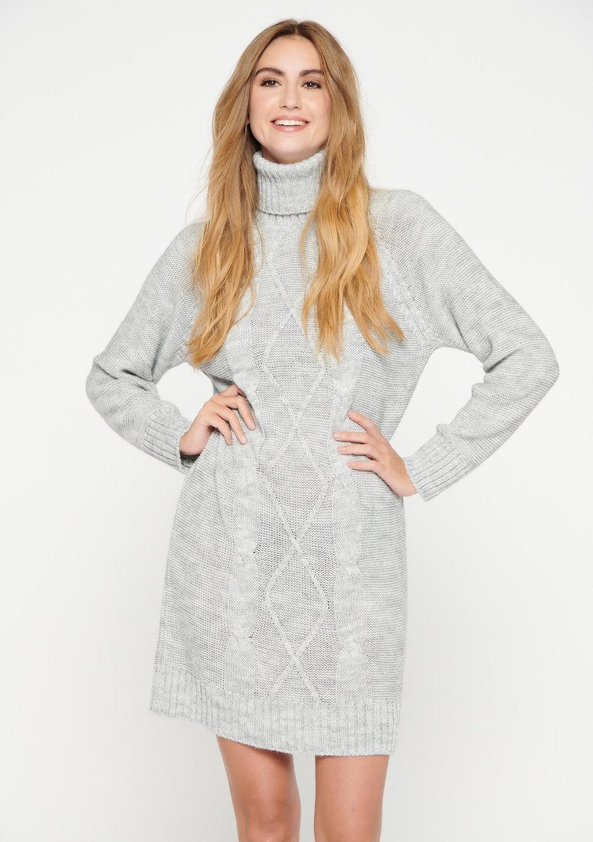 Gebreide mini jurk met rolkraag - Licht Grijs