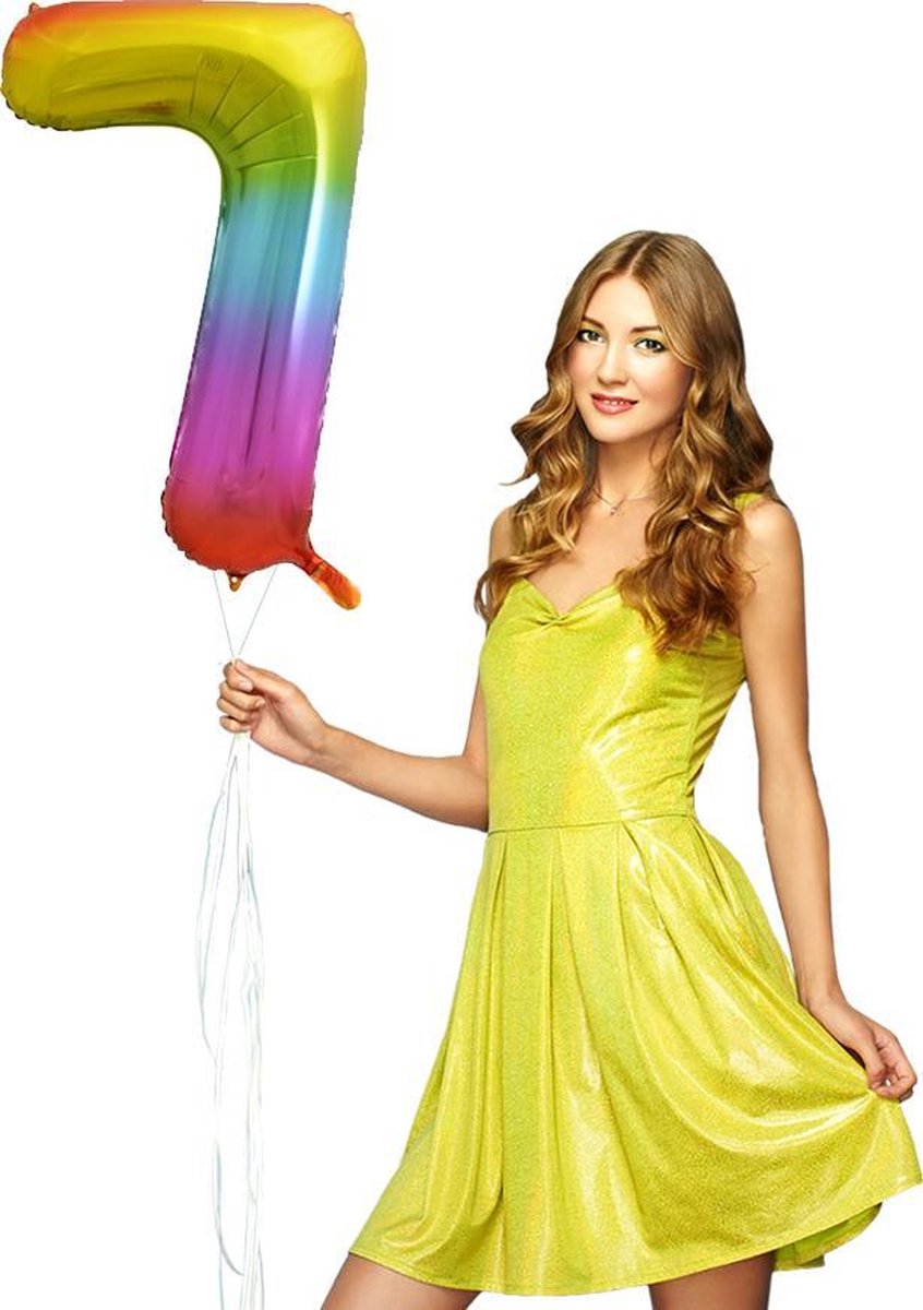 Folie Ballon Cijfer 7 Regenboog XL 86cm leeg