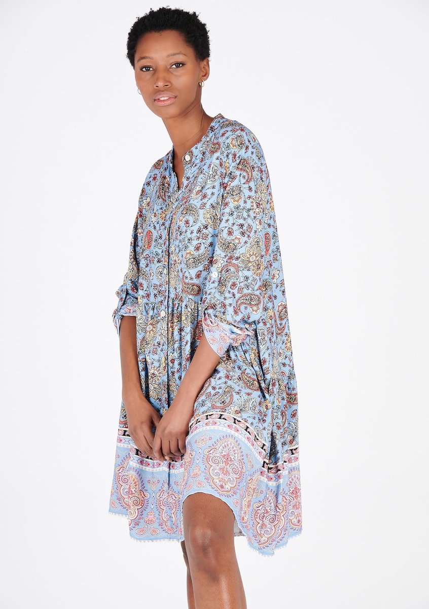 Babydoll jurk met kleurrijke print - Light Blauw
