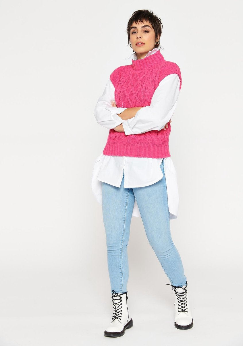 Gebreide tanktop met col - Fuchsia